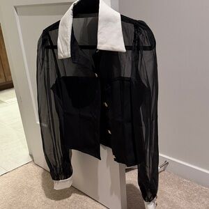 Lulu's Black and White Sheer Jacket